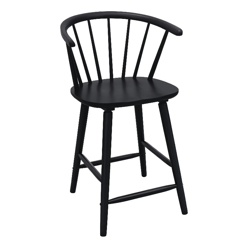 Anna Counter Stool Chair Set of 2- Curved Spindle Back- Footrests- Black