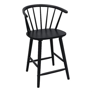Anna Counter Stool Chair Set of 2- Curved Spindle Back- Footrests- Black