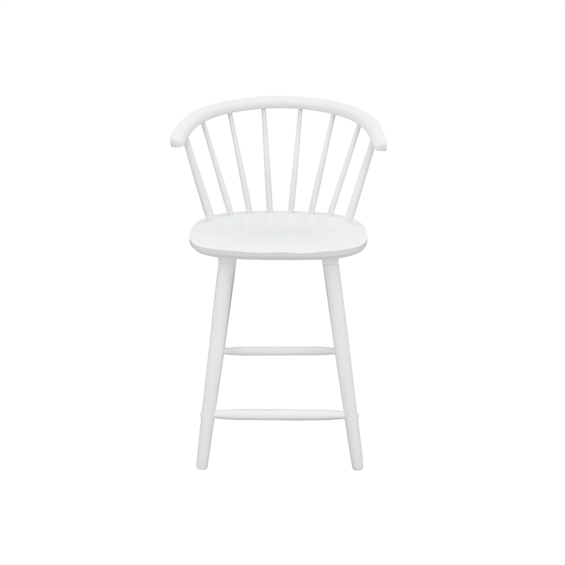 Anna Counter Stool Chair Set of 2- Curved Spindle Back- Footrests- White