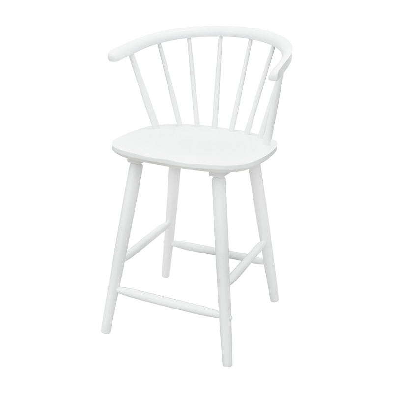 Anna Counter Stool Chair Set of 2- Curved Spindle Back- Footrests- White
