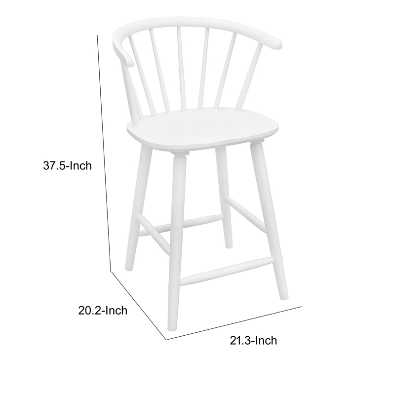 Anna Counter Stool Chair Set of 2- Curved Spindle Back- Footrests- White