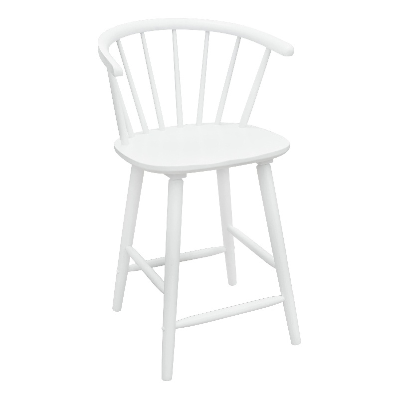 Anna Counter Stool Chair Set of 2- Curved Spindle Back- Footrests- White
