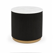 Frey Side End Table- White Faux Marble- Reeded Base- Gold Banding 22 Inch