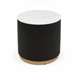 Frey Side End Table- White Faux Marble- Reeded Base- Gold Banding 22 Inch