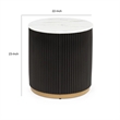 Frey Side End Table- White Faux Marble- Reeded Base- Gold Banding 22 Inch
