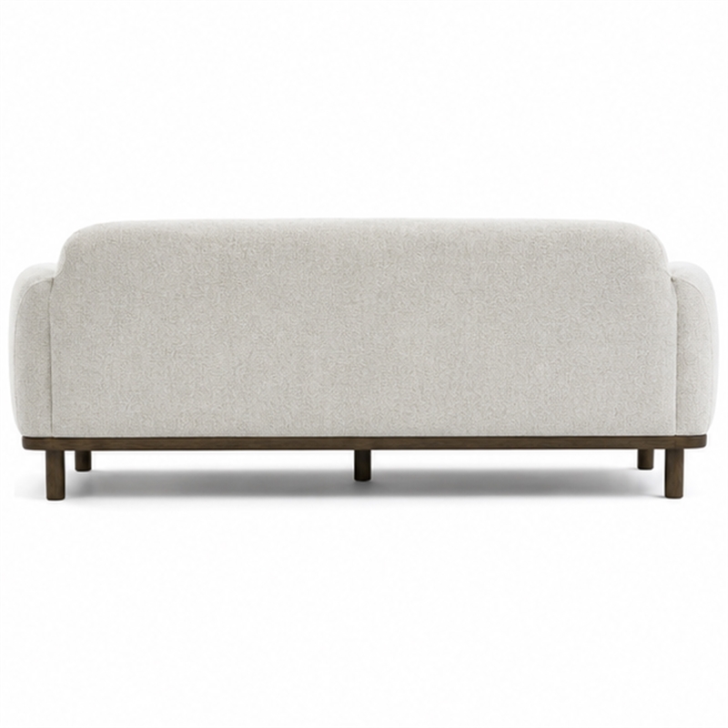 Dea Bench Sofa- 3 Faux Fur Accent Pillows- White Chenille- 84 Inch