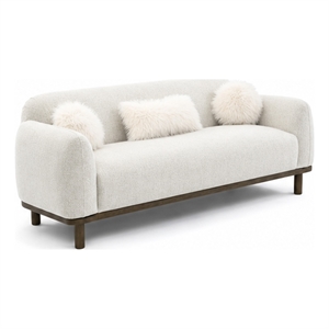 Dea Bench Sofa- 3 Faux Fur Accent Pillows- White Chenille- 84 Inch