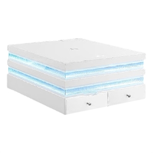 Lesi Cocktail Table- 39 Inch Glass Top- 2 Drawers- LED Glam White