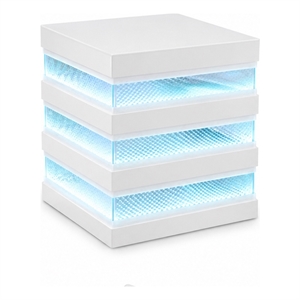 Lesi Side End Table- 20 Inch Glass Top- 2 Drawers- LED Glam White