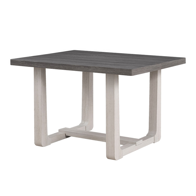 Sesa Dining Table- 48 Inch Rectangular Top- Trestle Base- Gray and White