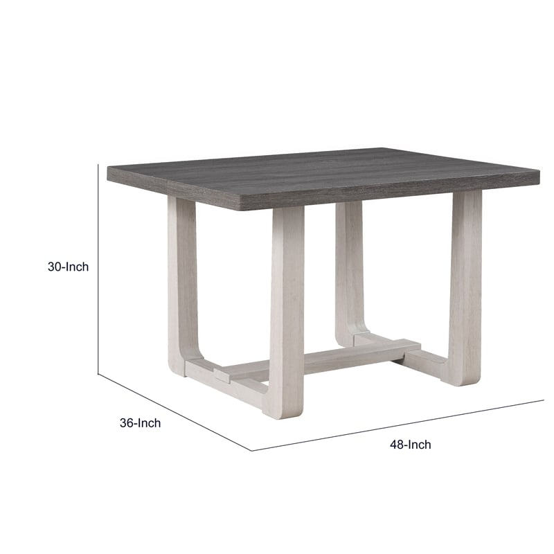 Sesa Dining Table- 48 Inch Rectangular Top- Trestle Base- Gray and White