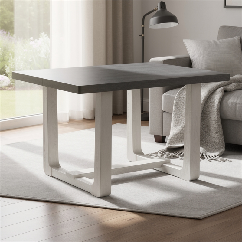 Sesa Dining Table- 48 Inch Rectangular Top- Trestle Base- Gray and White