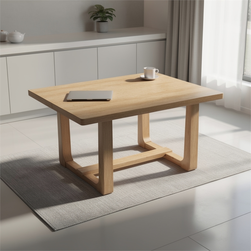 Sesa Dining Table- 48 Inch Rectangular Top- Trestle Base- Natural Brown
