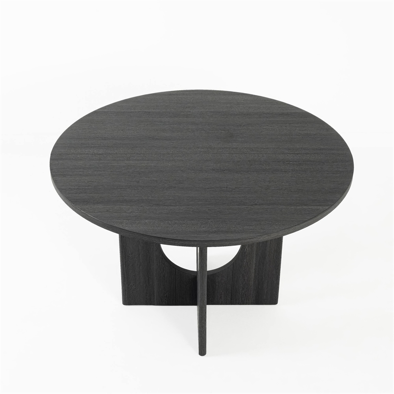 Kysa Dining Table- 47 Inch Round Top- Cross U Pedestal Base- Dark Gray