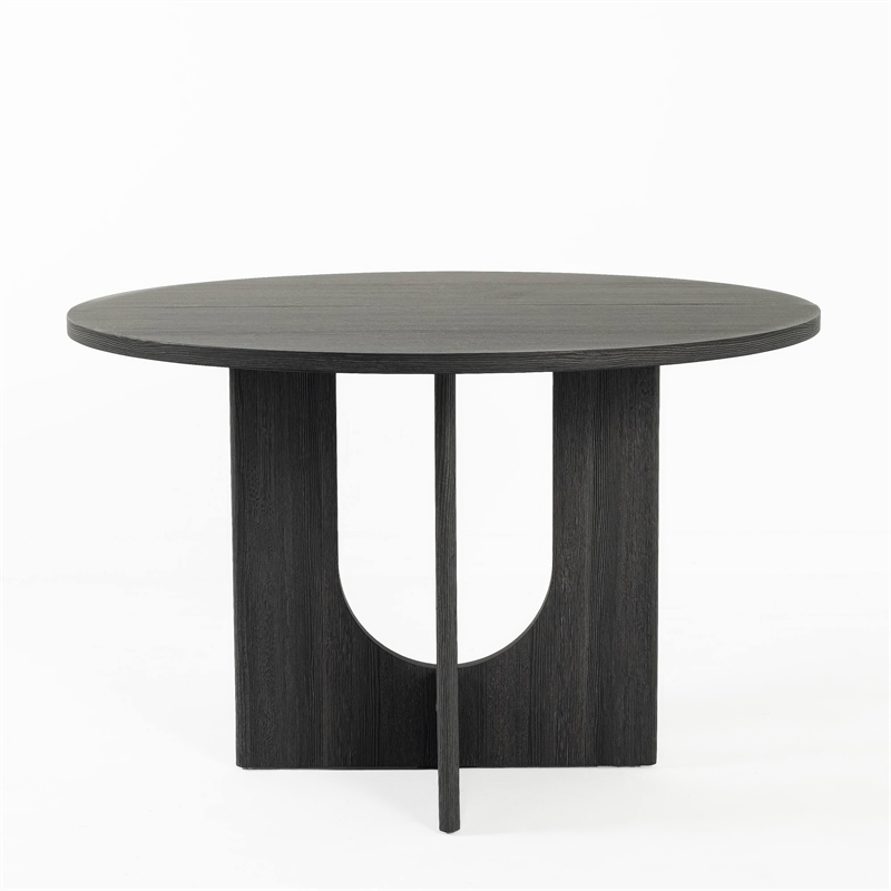 Kysa Dining Table- 47 Inch Round Top- Cross U Pedestal Base- Dark Gray