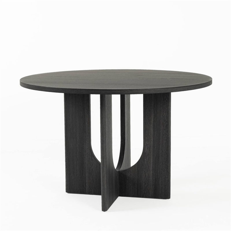 Kysa Dining Table- 47 Inch Round Top- Cross U Pedestal Base- Dark Gray