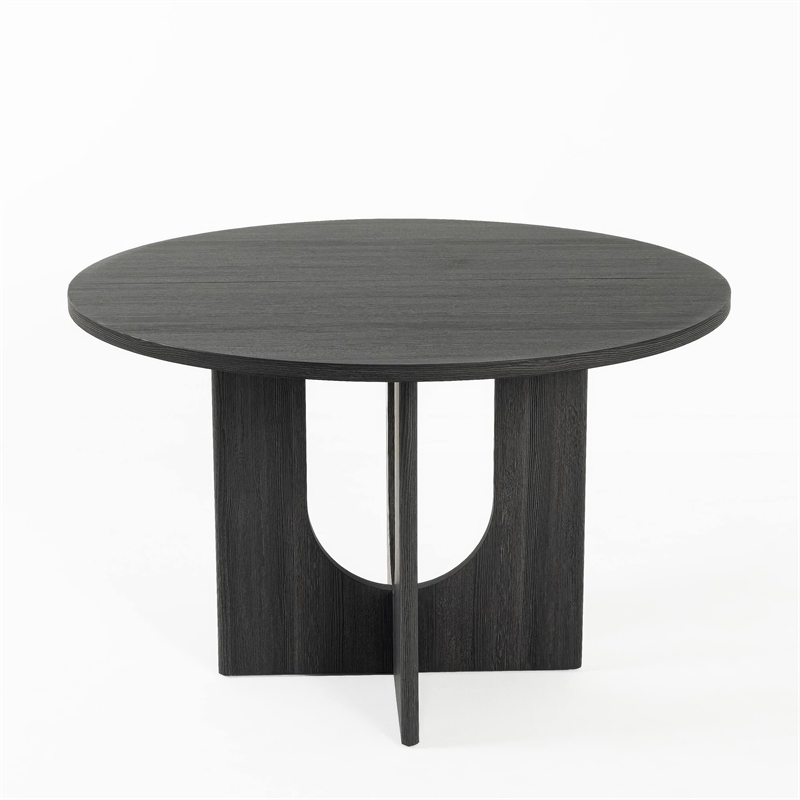 Kysa Dining Table- 47 Inch Round Top- Cross U Pedestal Base- Dark Gray