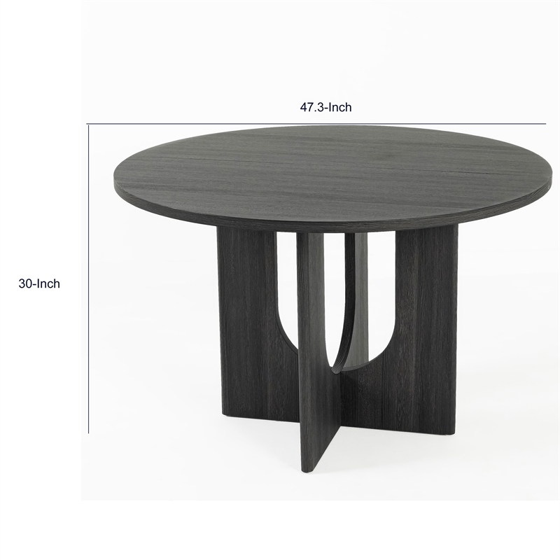 Kysa Dining Table- 47 Inch Round Top- Cross U Pedestal Base- Dark Gray