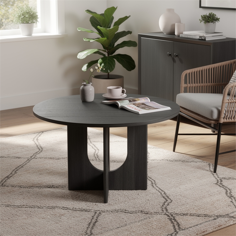 Kysa Dining Table- 47 Inch Round Top- Cross U Pedestal Base- Dark Gray