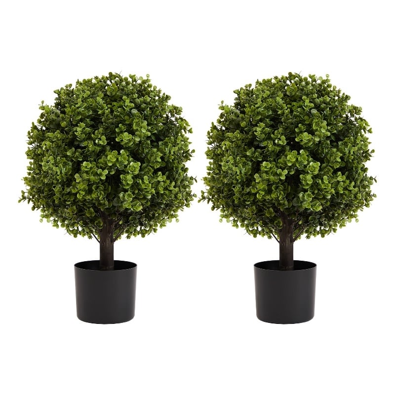 Yana Boxwood Topiary Tree with Pot- Set of 2- Green Poly Silk 22 Inch