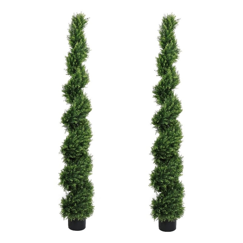 Syna Spiral Cedar Tree- Set of 2- Two-Tone Green Poly Silk 71 Inch