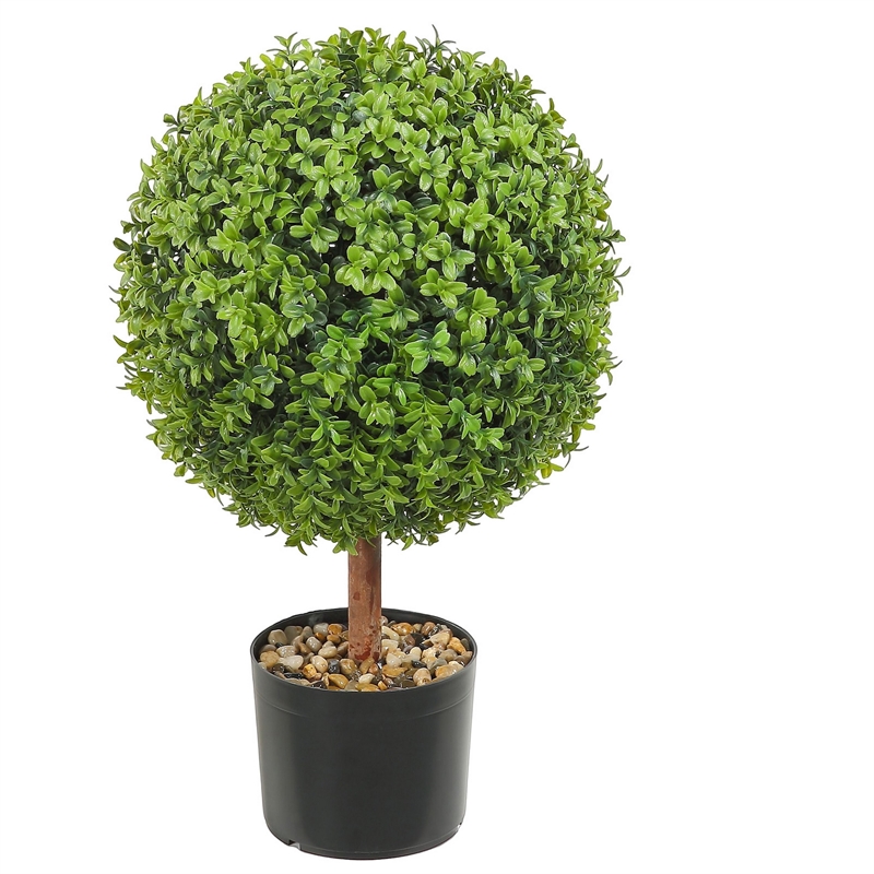 Boxwood Topiary w Butterflies- Set of 2- Wood-Poly Silk- Lifelike 22 Inch