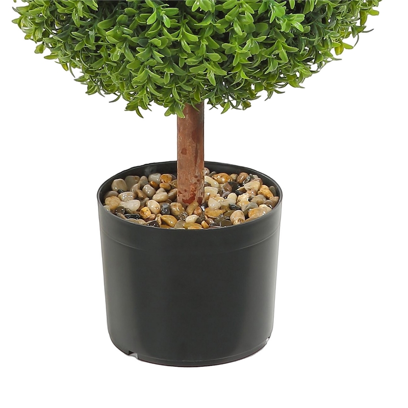 Boxwood Topiary w Butterflies- Set of 2- Wood-Poly Silk- Lifelike 22 Inch
