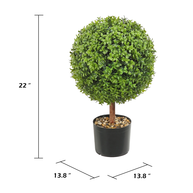 Boxwood Topiary w Butterflies- Set of 2- Wood-Poly Silk- Lifelike 22 Inch