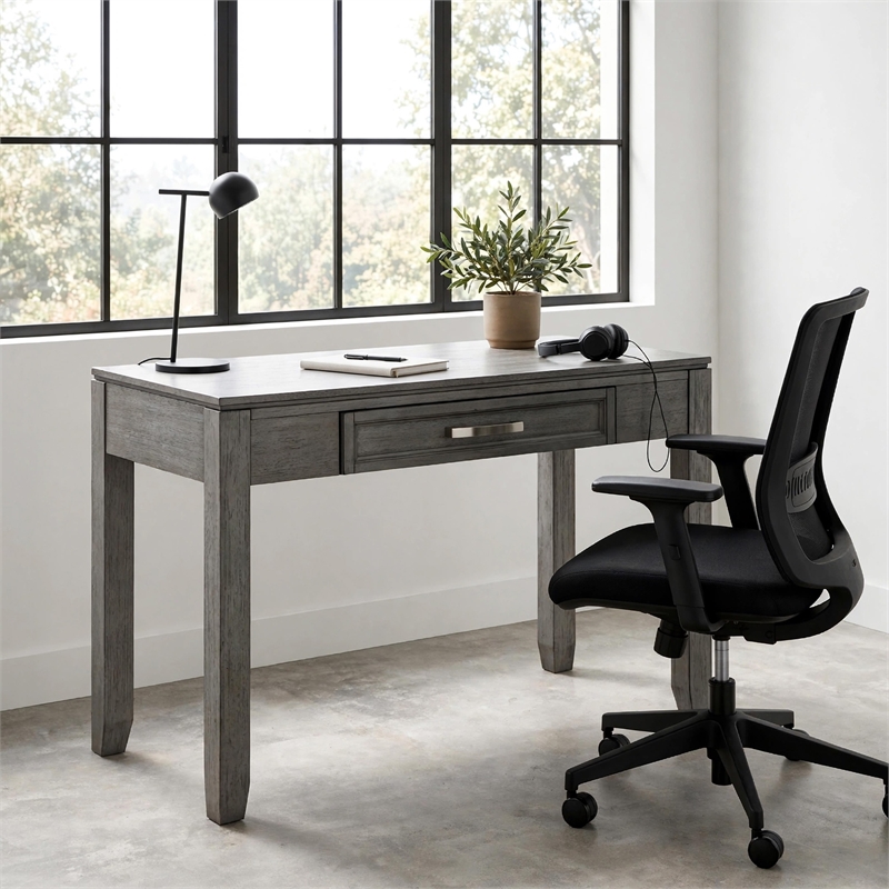 Gare Writing Desk w Drawer- Frame Molding- Rustic Gray and Silver 42 Inch