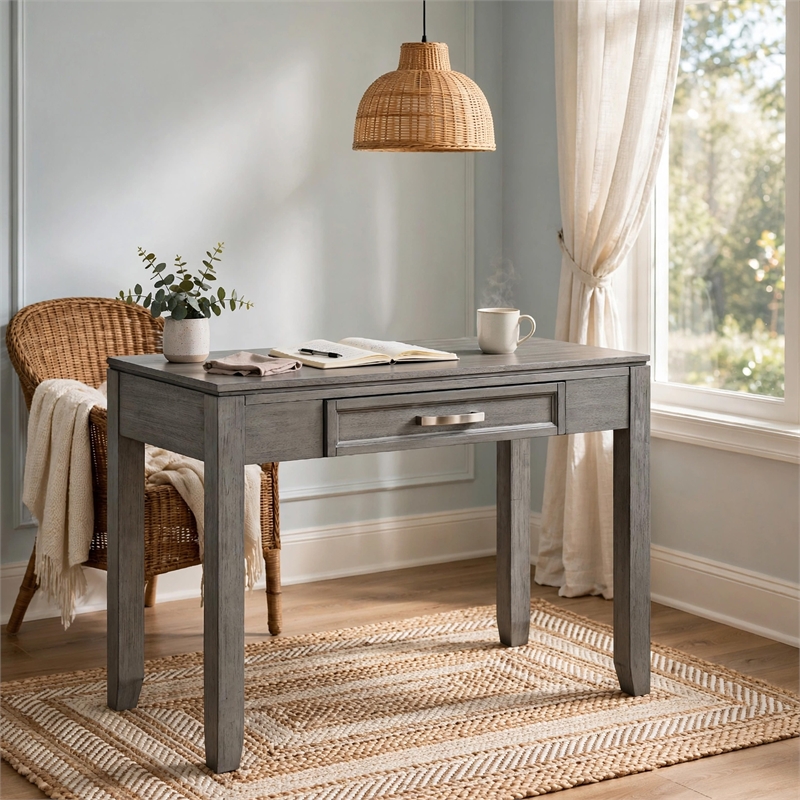Gare Writing Desk w Drawer- Frame Molding- Rustic Gray and Silver 42 Inch