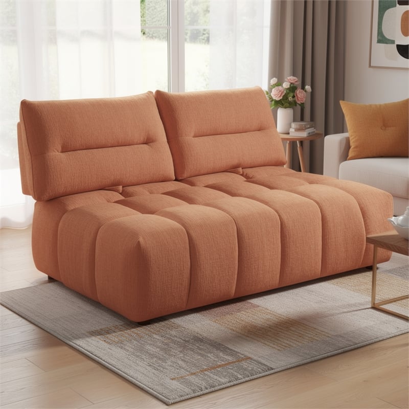 Leya Modular Loveseat- Adjustable back- Foam Channeled Coral Red Linen
