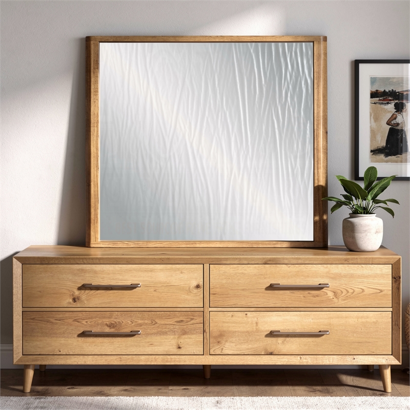 Sery Vanity Dresser Mirror- Rustic Oak Brown Wood Frame- 40x42