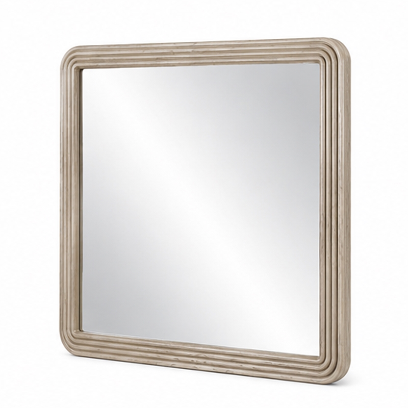 Dery Vanity Dresser Mirror- Ridged Wood Frame- Light Oak Brown- 42x48