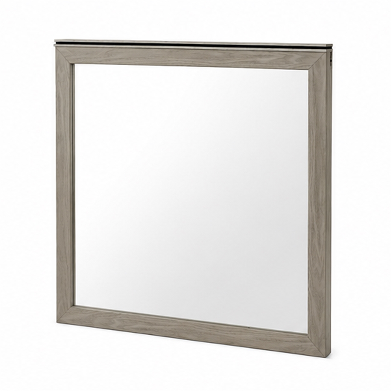 Anna Vanity Dresser Mirror- Weathered Gray Wood Frame- 40 Inch Square