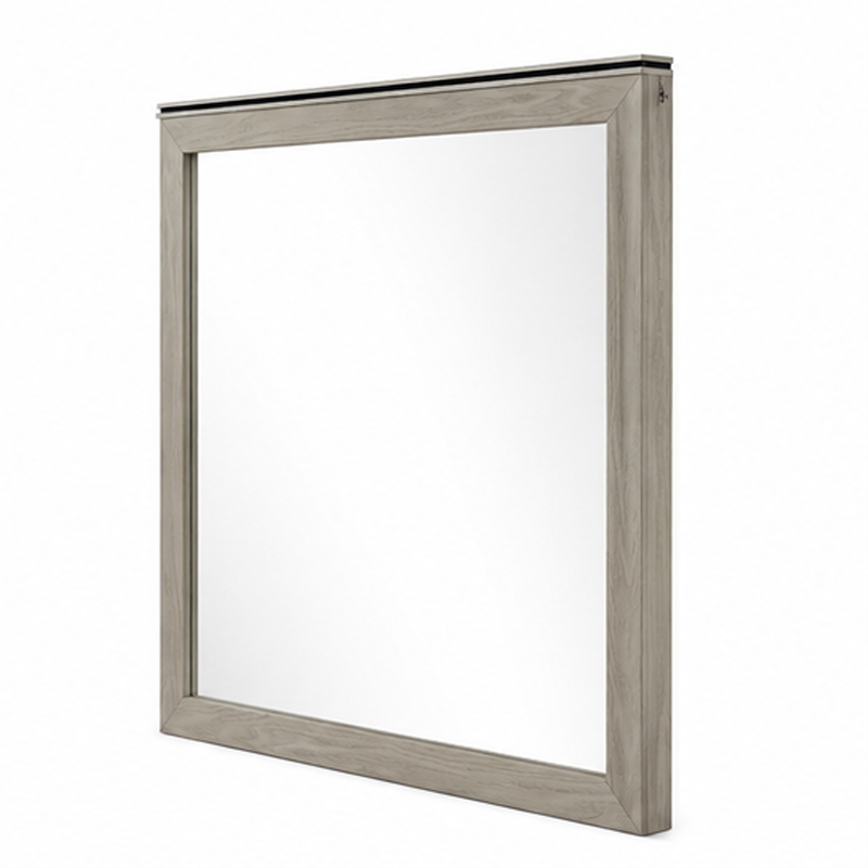 Anna Vanity Dresser Mirror- Weathered Gray Wood Frame- 40 Inch Square