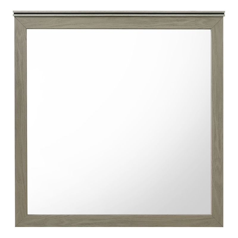 Anna Vanity Dresser Mirror- Weathered Gray Wood Frame- 40 Inch Square