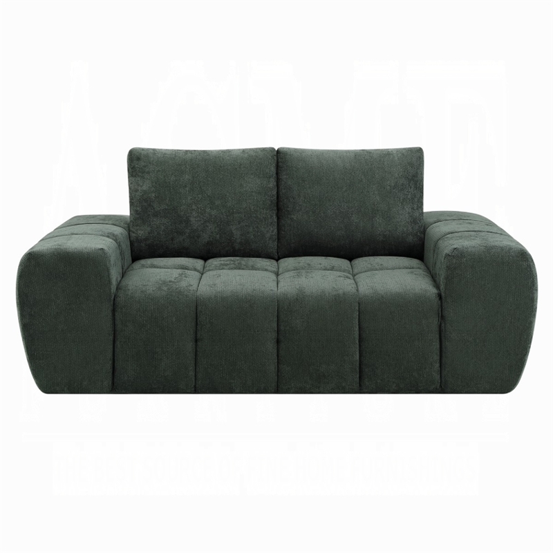 Joe Compressed Sofa- Track Arms- Grid Tufted Green Linen- 76 Inch