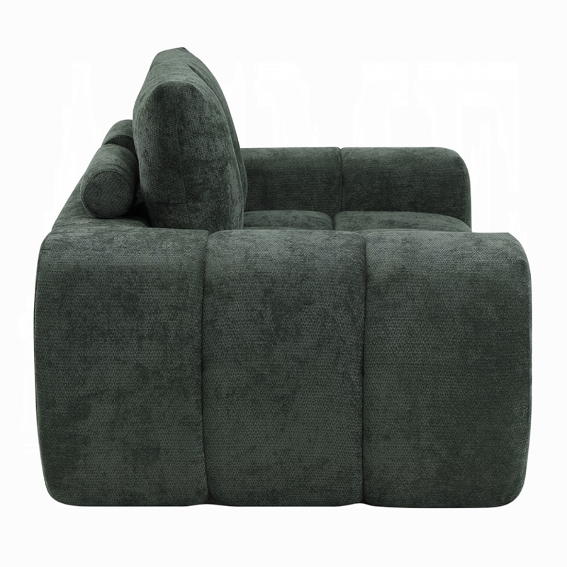 Joe Compressed Sofa- Track Arms- Grid Tufted Green Linen- 76 Inch