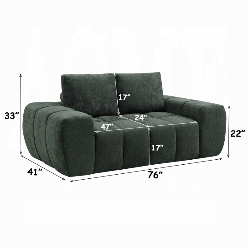 Joe Compressed Sofa- Track Arms- Grid Tufted Green Linen- 76 Inch