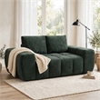 Joe Compressed Sofa- Track Arms- Grid Tufted Green Linen- 76 Inch