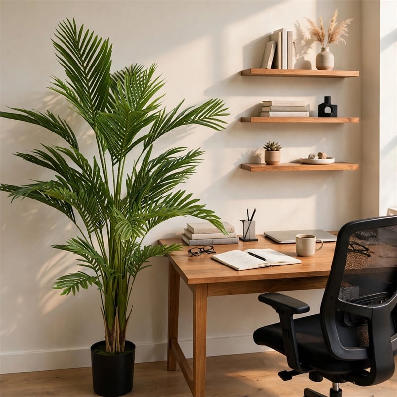 Artificial Palm Tree- Pre-Potted Design- Lifelike Iron-Poly Silk 71 Inch