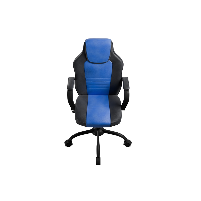 Gaming Office Chair w Casters- Foam Fill Black and Blue Faux Leather