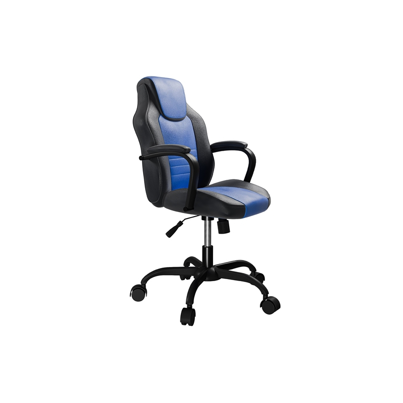 Gaming Office Chair w Casters- Foam Fill Black and Blue Faux Leather