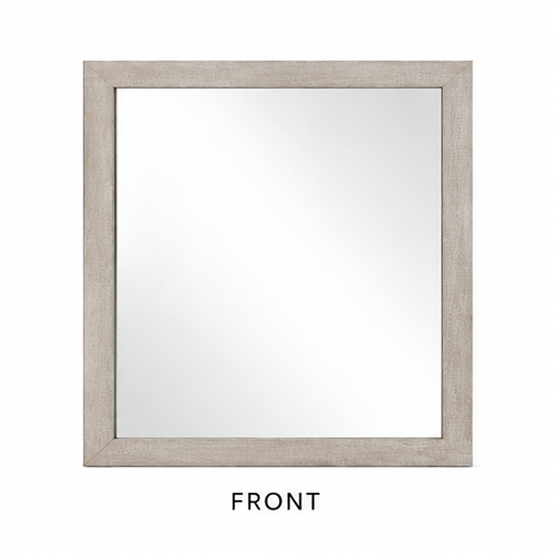 Dabu Dresser Mirror- Framed Design- Light Gray Wood- 37x39 Rectangular
