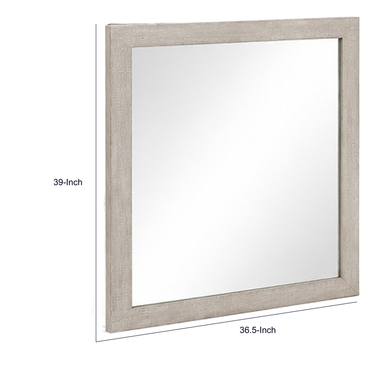 Dabu Dresser Mirror- Framed Design- Light Gray Wood- 37x39 Rectangular