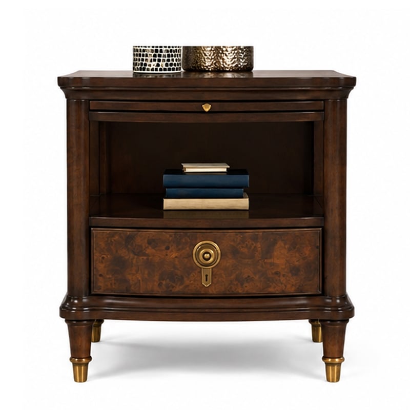 Raam Side End Table- 24 Inch Top with Lower Shelf- Dark Cherry Brown