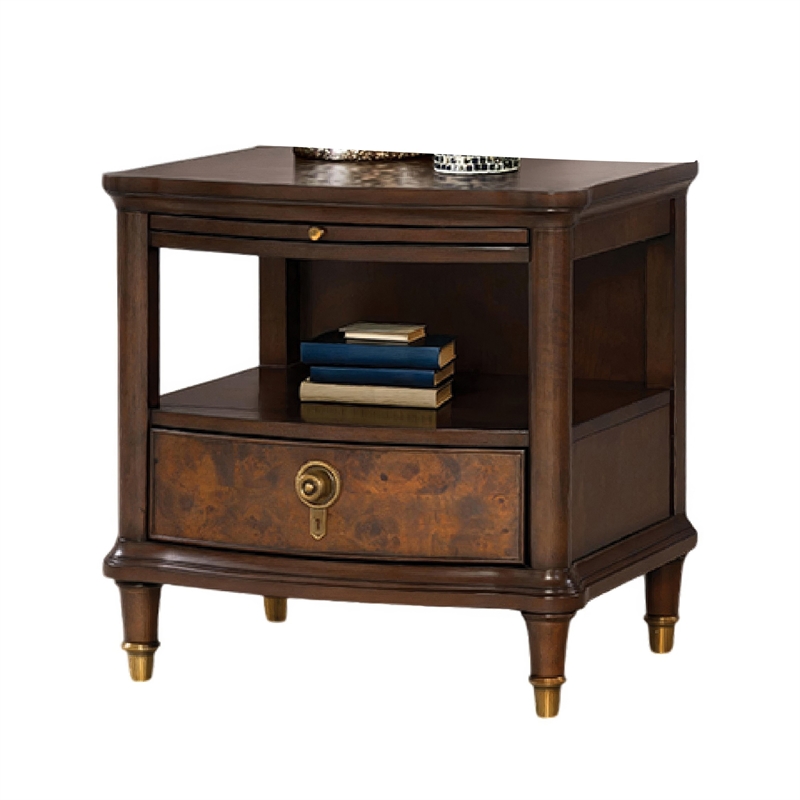Raam Side End Table- 24 Inch Top with Lower Shelf- Dark Cherry Brown