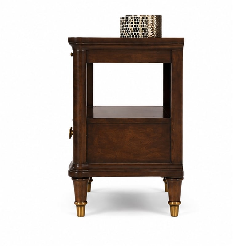 Raam Side End Table- 24 Inch Top with Lower Shelf- Dark Cherry Brown