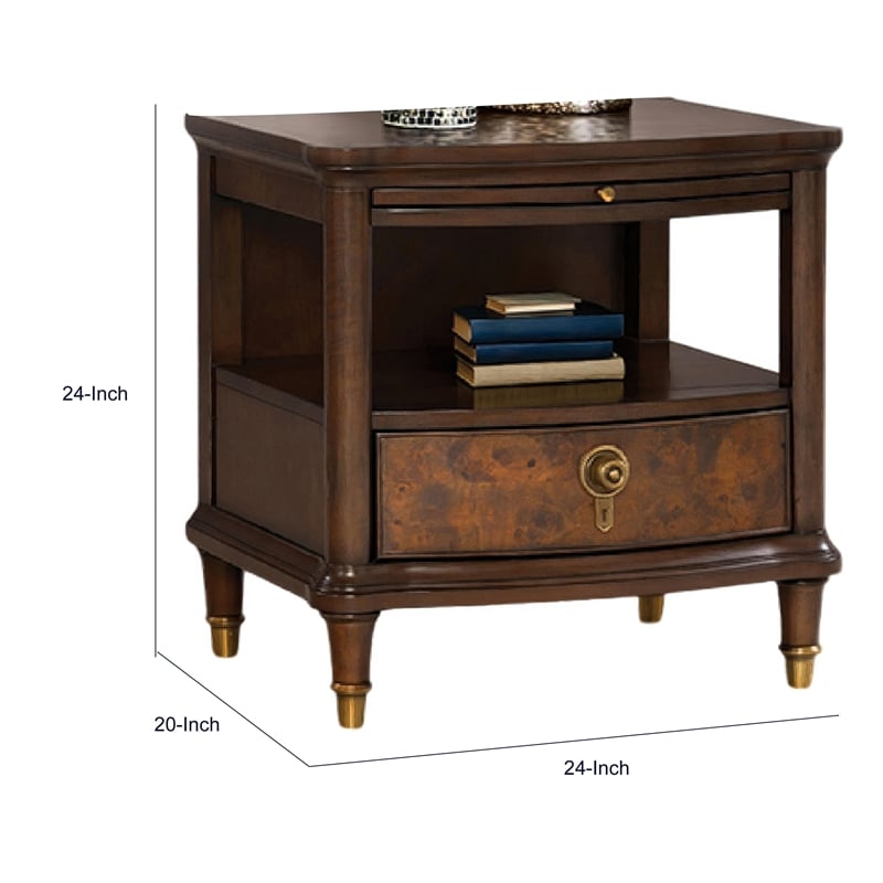 Raam Side End Table- 24 Inch Top with Lower Shelf- Dark Cherry Brown