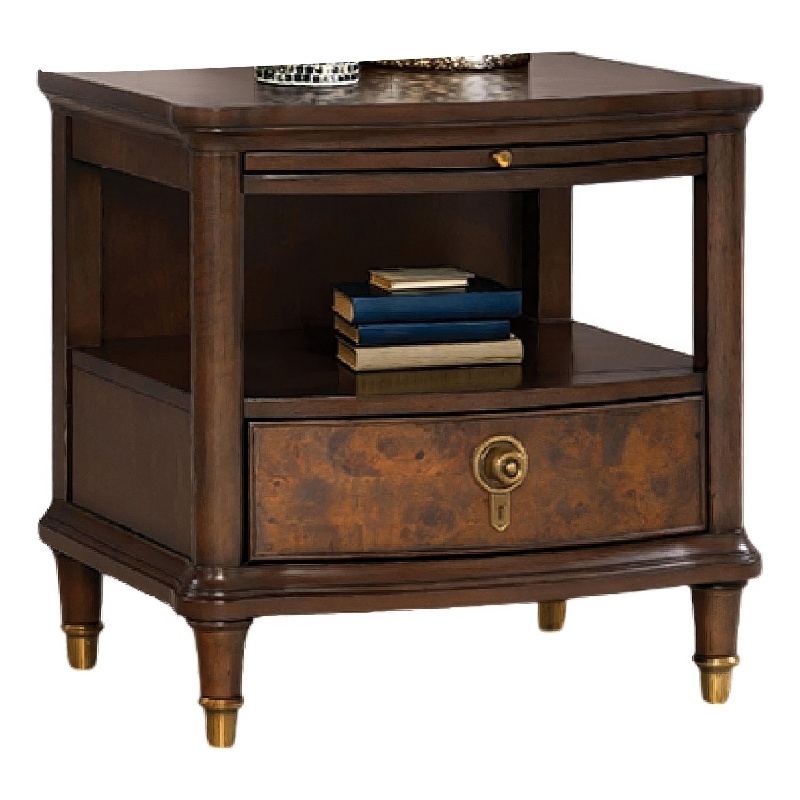Raam Side End Table- 24 Inch Top with Lower Shelf- Dark Cherry Brown